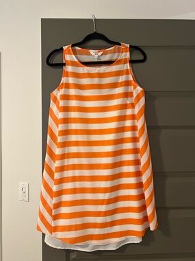 NWOT JACK Orange and White Striped Sleeveless Shift Dress, Size Small